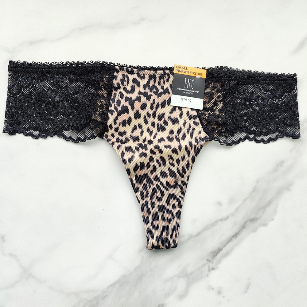 NWT INC INTERNATIONAL CONCEPTS SATIN MICRO THONG PANTY IN CHEETAH SIZE MEDIUM